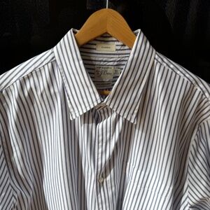 J Crew Secret Wash 100% Cotton Poplin Navy/White Striping XL CLASSIC FIT